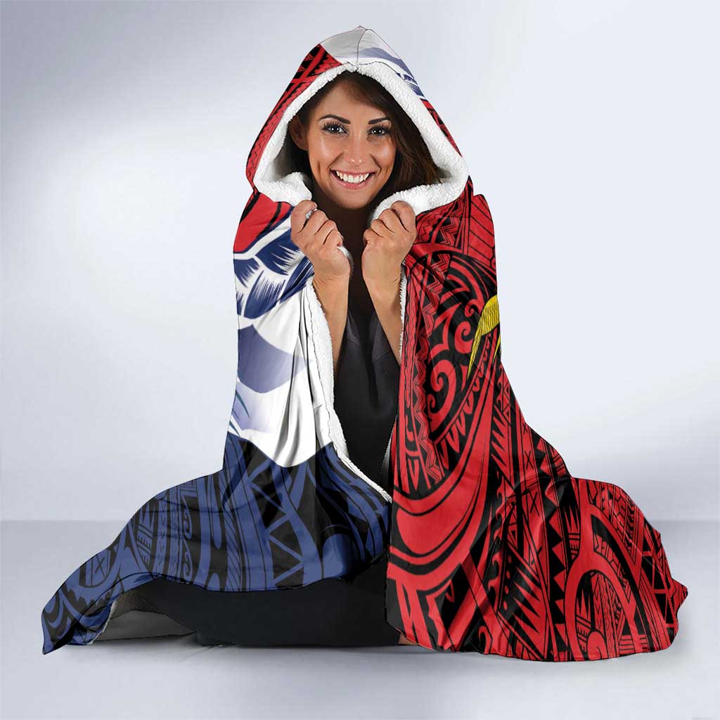 Flag of Kiribati Polynesian Pattern Hooded Blanket Est 1979 With Tropical Flowers