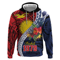 Flag of Kiribati Polynesian Pattern Hoodie Est 1979 With Tropical Flowers