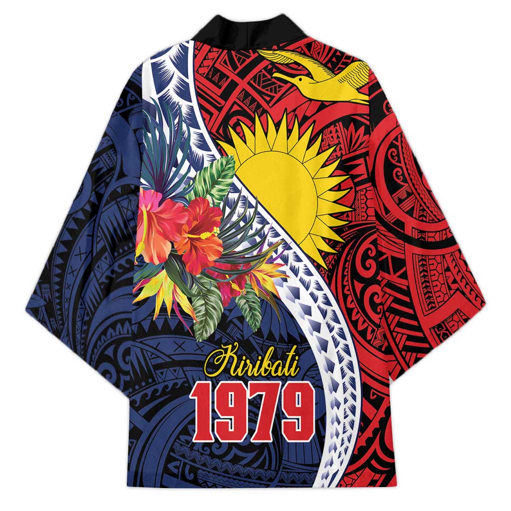 Flag of Kiribati Polynesian Pattern Kimono Est 1979 With Tropical Flowers - Polynesian Pride