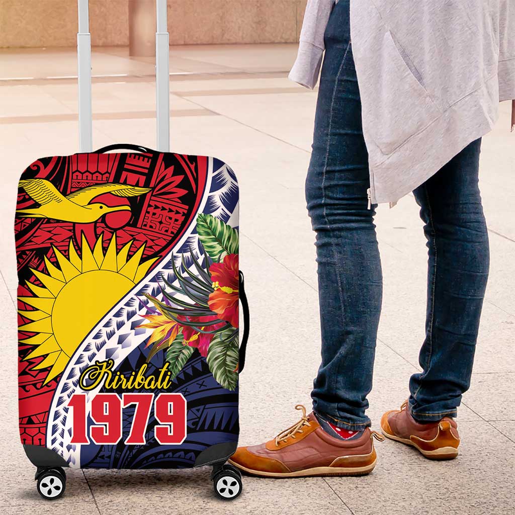 Flag of Kiribati Polynesian Pattern Luggage Cover Est 1979 With Tropical Flowers