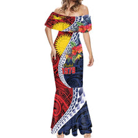 Flag of Kiribati Polynesian Pattern Mermaid Dress Est 1979 With Tropical Flowers