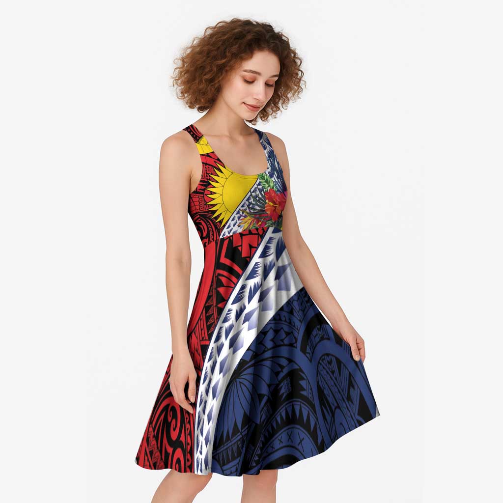Flag of Kiribati Polynesian Pattern Midi Dress Est 1979 With Tropical Flowers - Polynesian Pride