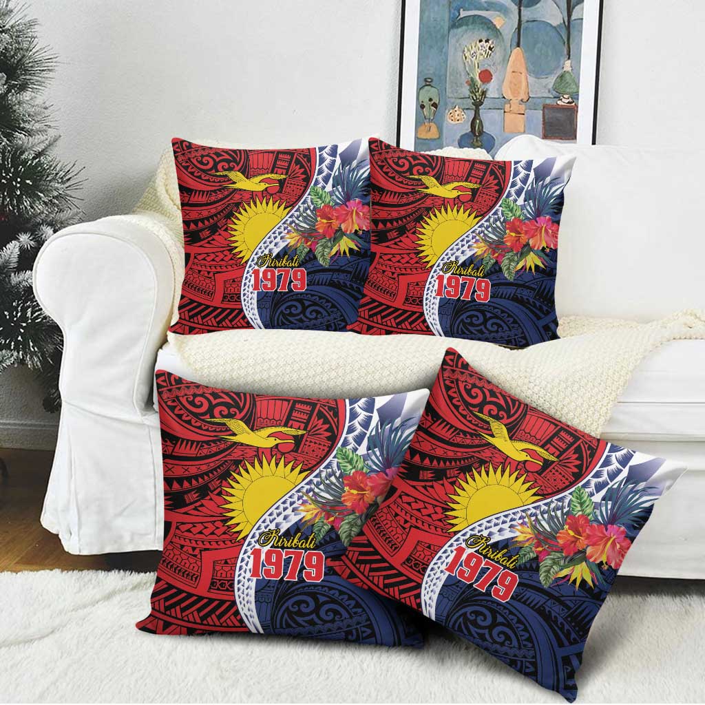 Flag of Kiribati Polynesian Pattern Pillow Cover Est 1979 With Tropical Flowers - Polynesian Pride
