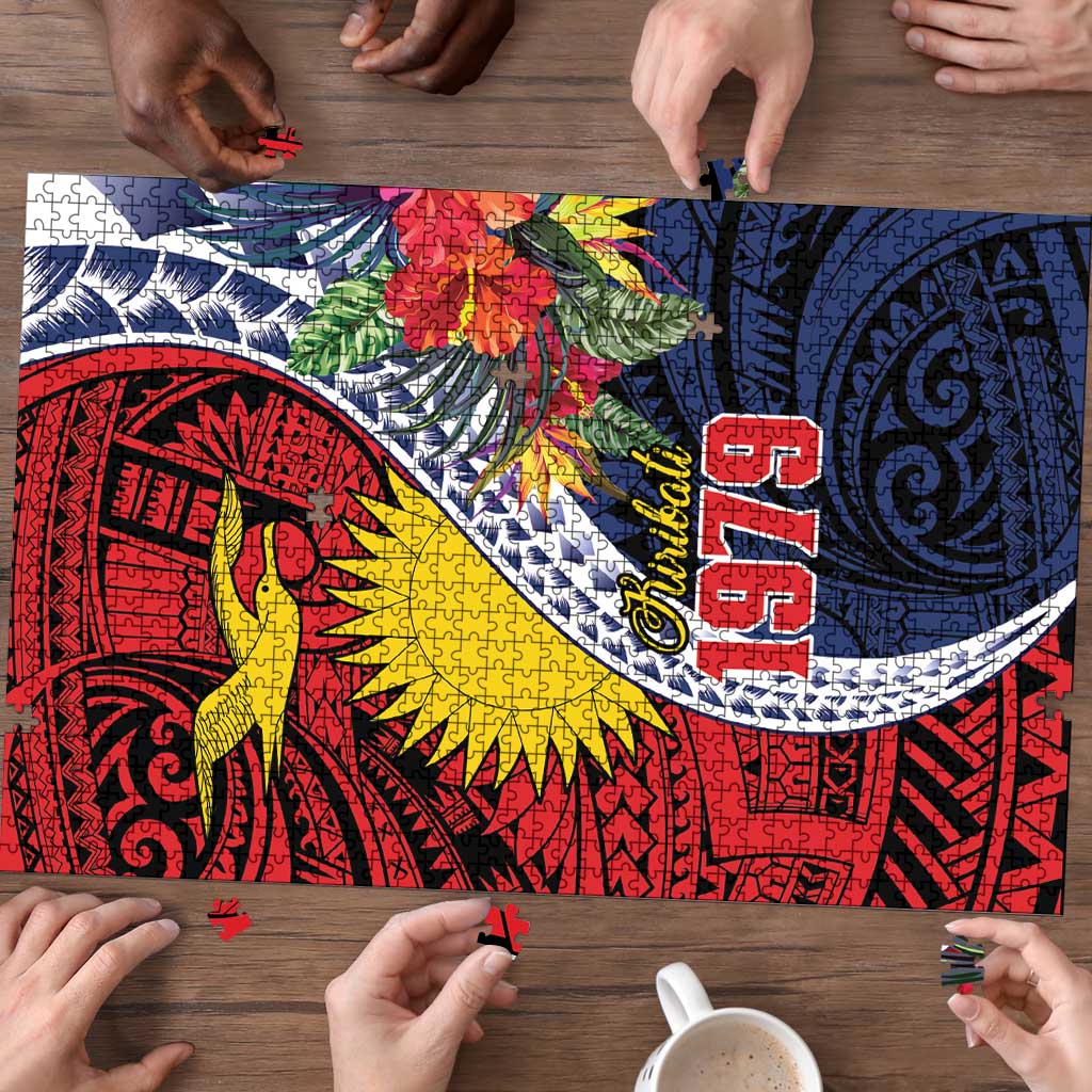 Flag of Kiribati Polynesian Pattern Puzzle Est 1979 With Tropical Flowers - Polynesian Pride