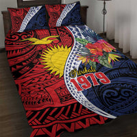 Flag of Kiribati Polynesian Pattern Quilt Bed Set Est 1979 With Tropical Flowers