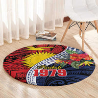 Flag of Kiribati Polynesian Pattern Round Carpet Est 1979 With Tropical Flowers