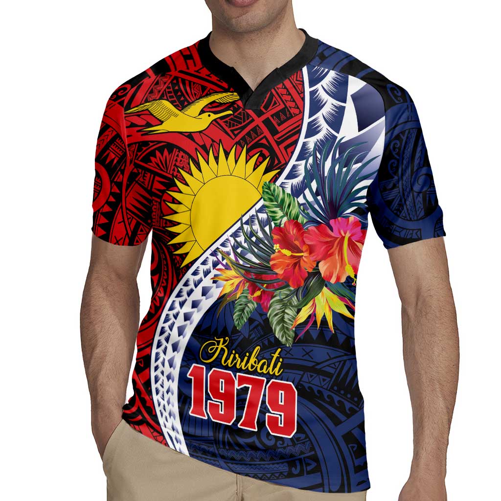 Flag of Kiribati Polynesian Pattern Rugby Jersey Est 1979 With Tropical Flowers