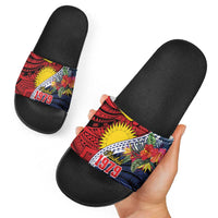 Flag of Kiribati Polynesian Pattern Slide Sandals Est 1979 With Tropical Flowers - Polynesian Pride