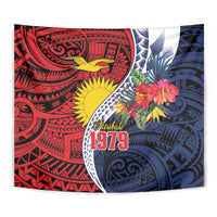Flag of Kiribati Polynesian Pattern Tapestry Est 1979 With Tropical Flowers