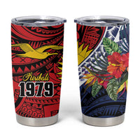 Flag of Kiribati Polynesian Pattern Tumbler Cup Est 1979 With Tropical Flowers