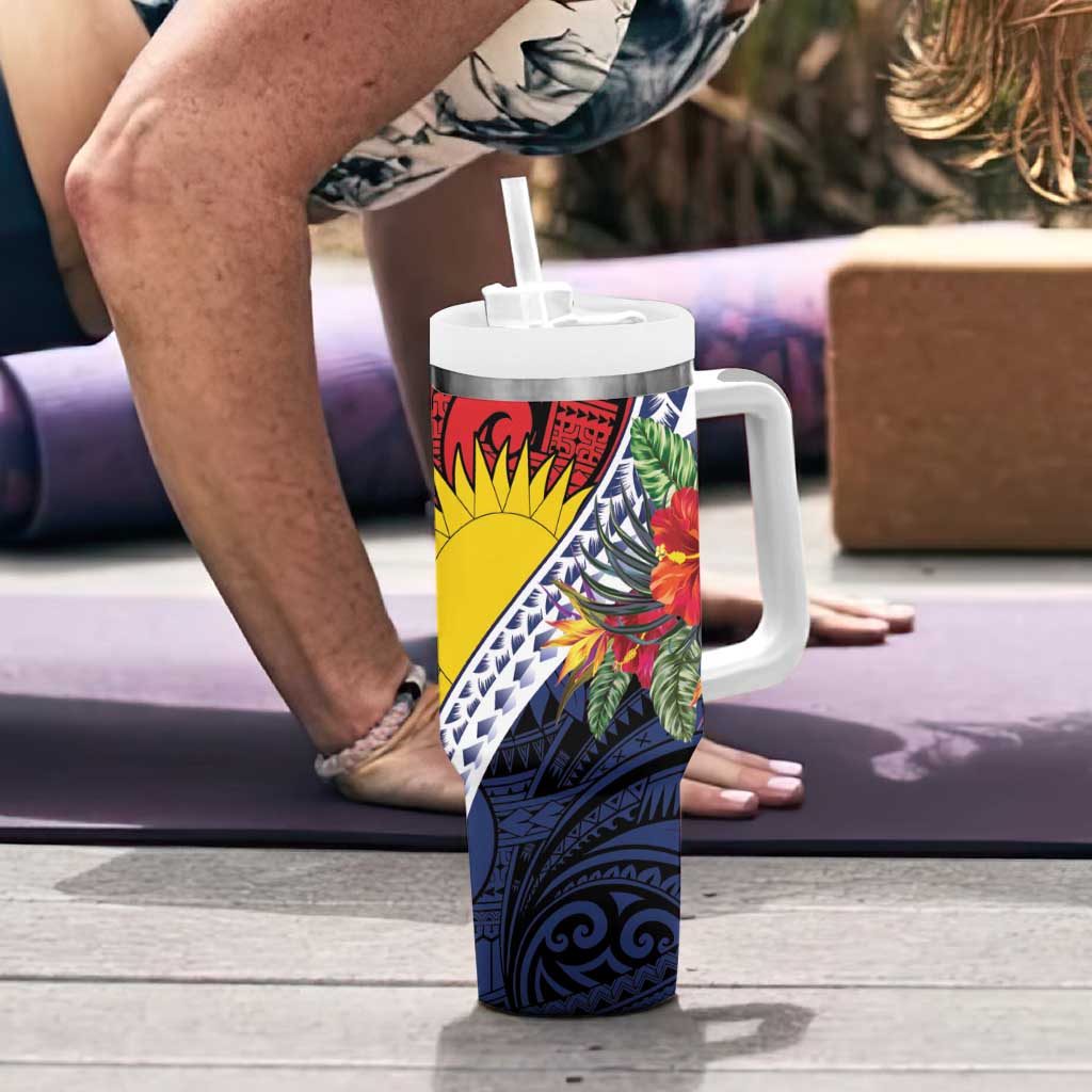 Flag of Kiribati Polynesian Pattern Tumbler With Handle Est 1979 With Tropical Flowers
