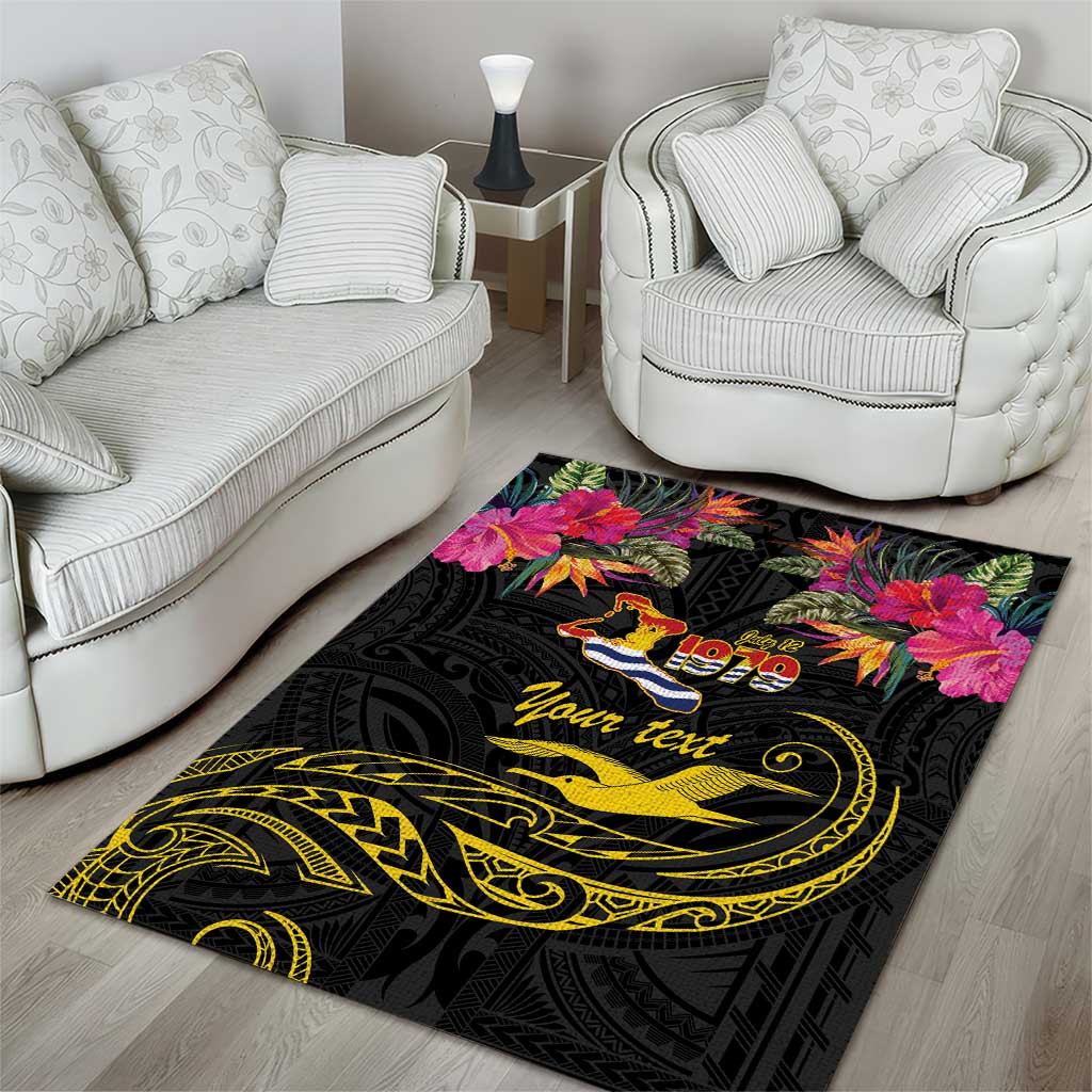 Kiribati Independence Day Personalised Area Rug Gold Frigatebird with Polynesian Pattern