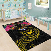 Kiribati Independence Day Personalised Area Rug Gold Frigatebird with Polynesian Pattern