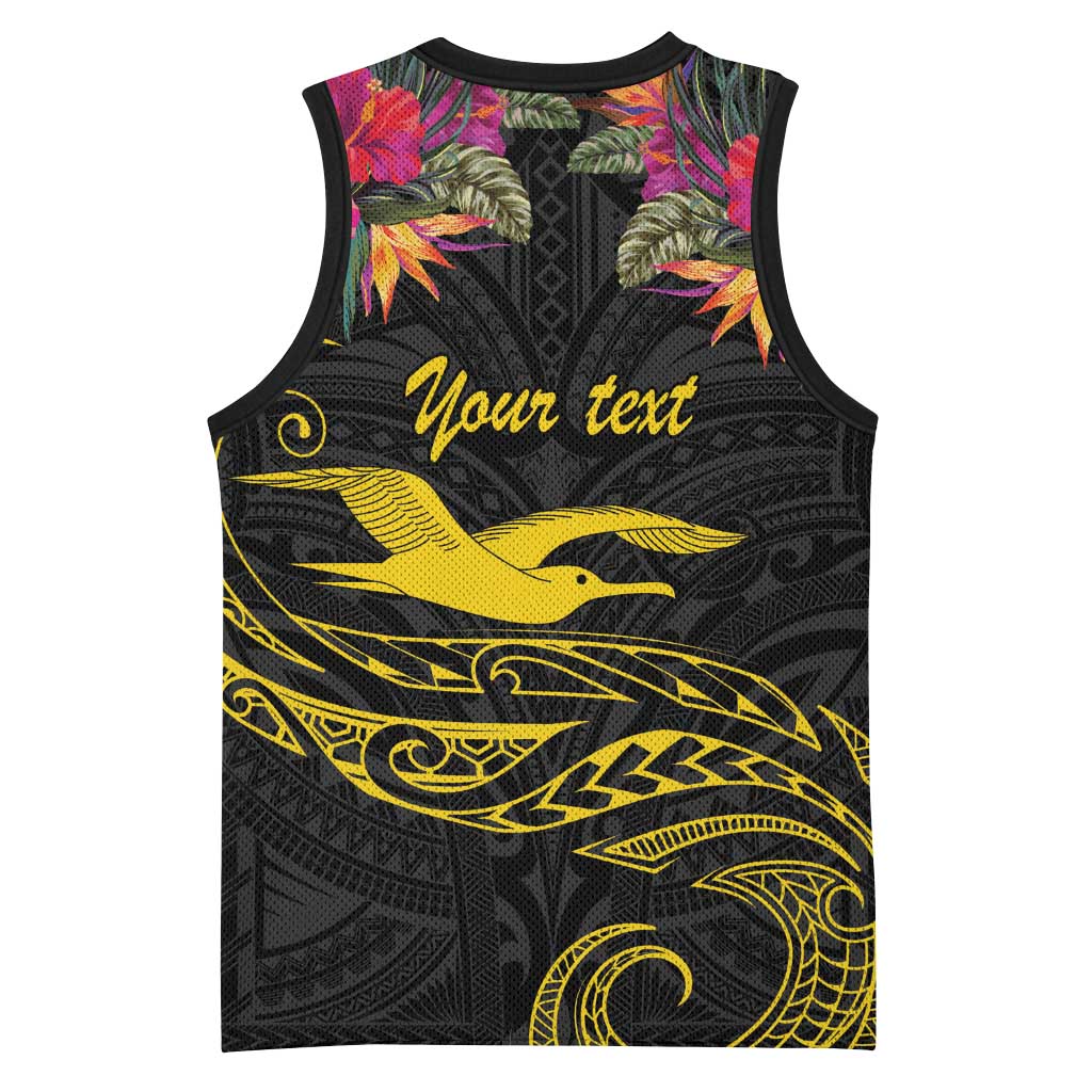Kiribati Independence Day Personalised Basketball Jersey Gold Frigatebird with Polynesian Pattern - Polynesian Pride