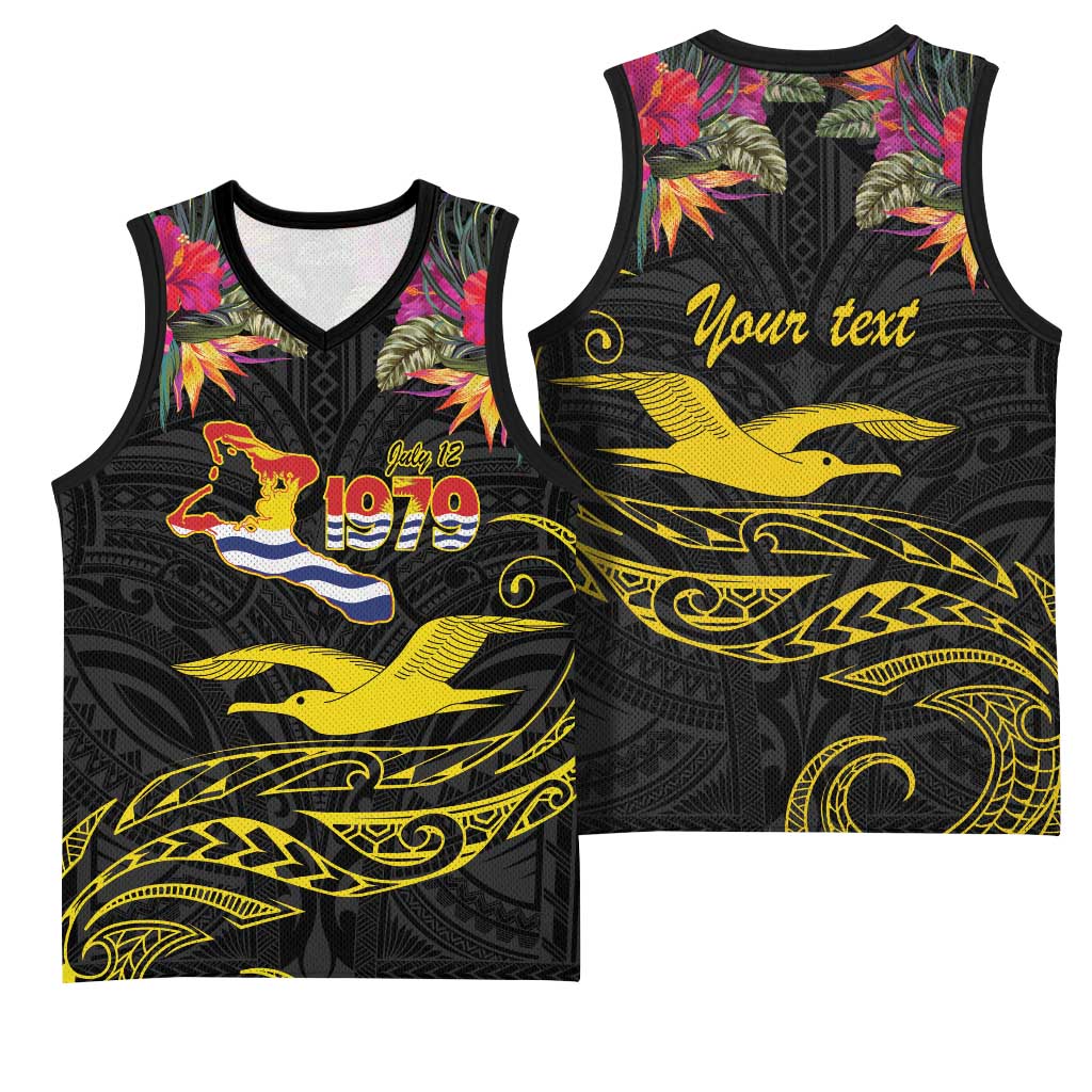 Kiribati Independence Day Personalised Basketball Jersey Gold Frigatebird with Polynesian Pattern - Polynesian Pride