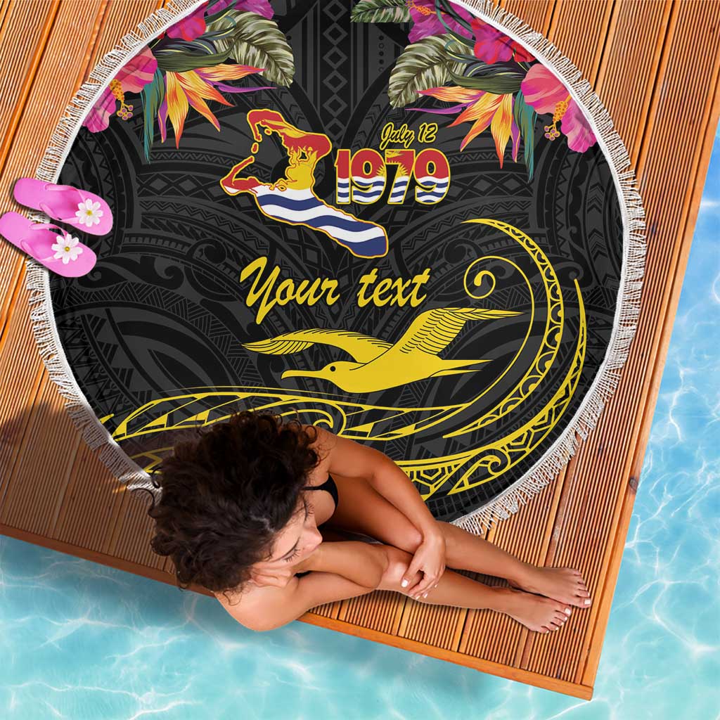 Kiribati Independence Day Personalised Beach Blanket Gold Frigatebird with Polynesian Pattern