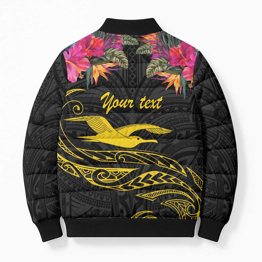 Kiribati Independence Day Personalised Bomber Puffer Jacket Gold Frigatebird with Polynesian Pattern - Polynesian Pride