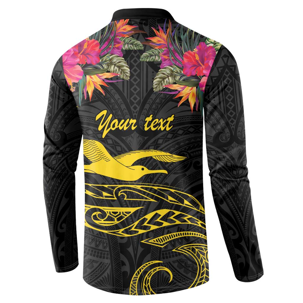 Kiribati Independence Day Personalised Button Sweatshirt Gold Frigatebird with Polynesian Pattern