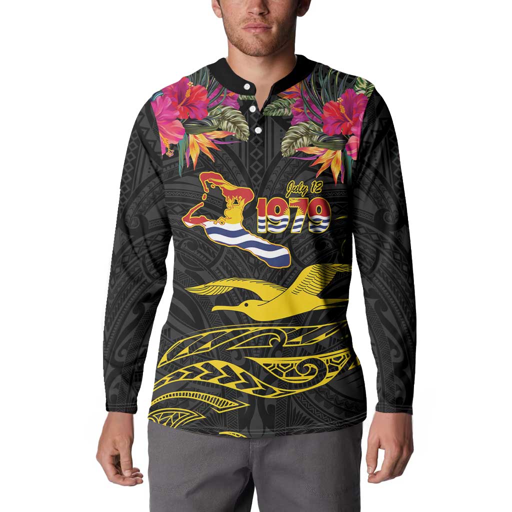 Kiribati Independence Day Personalised Button Sweatshirt Gold Frigatebird with Polynesian Pattern