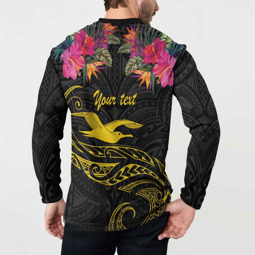 Kiribati Independence Day Personalised Button Sweatshirt Gold Frigatebird with Polynesian Pattern