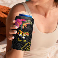 Kiribati Independence Day Personalised 4 in 1 Can Cooler Tumbler Gold Frigatebird with Polynesian Pattern