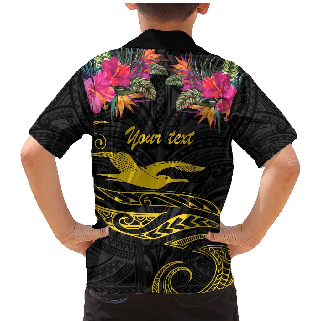 Kiribati Independence Day Personalised Family Matching Mermaid Dress and Hawaiian Shirt Gold Frigatebird with Polynesian Pattern