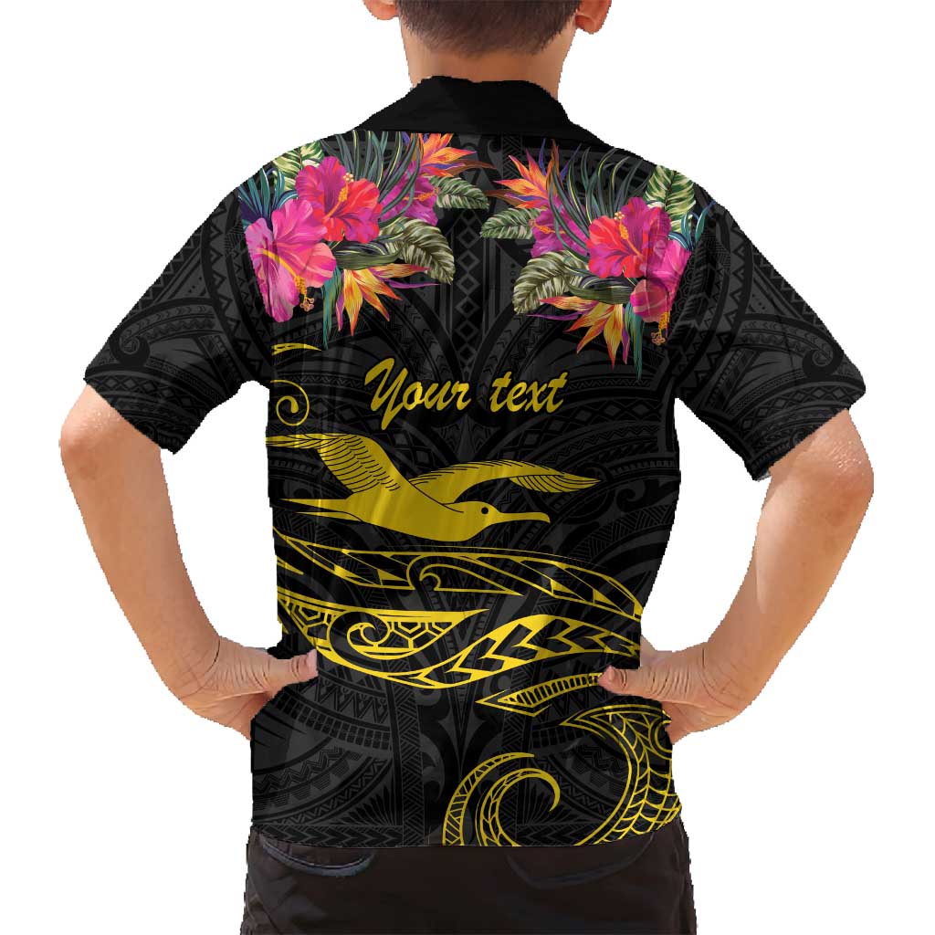 Kiribati Independence Day Personalised Family Matching Off Shoulder Short Dress and Hawaiian Shirt Gold Frigatebird with Polynesian Pattern