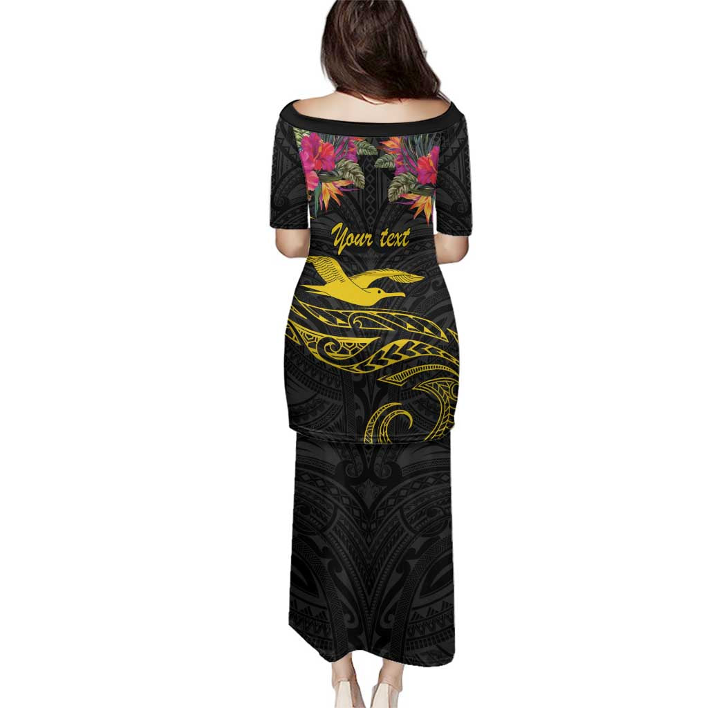 Kiribati Independence Day Personalised Family Matching Puletasi and Hawaiian Shirt Gold Frigatebird with Polynesian Pattern