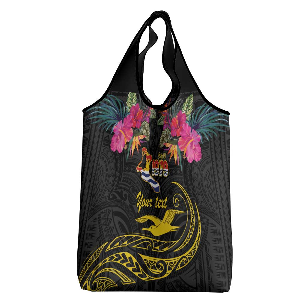 Kiribati Independence Day Personalised Grocery Bag Gold Frigatebird with Polynesian Pattern