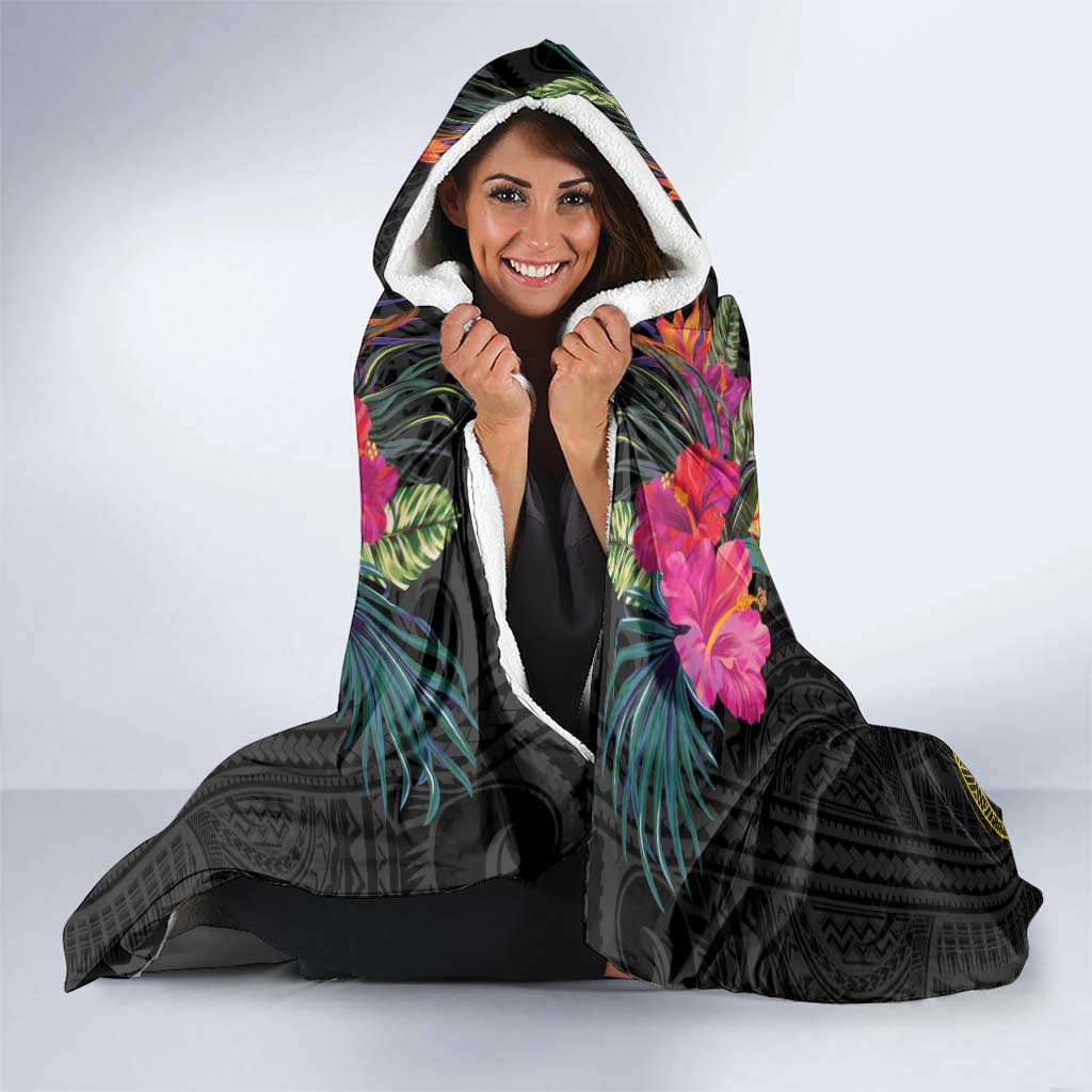 Kiribati Independence Day Personalised Hooded Blanket Gold Frigatebird with Polynesian Pattern