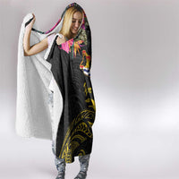 Kiribati Independence Day Personalised Hooded Blanket Gold Frigatebird with Polynesian Pattern