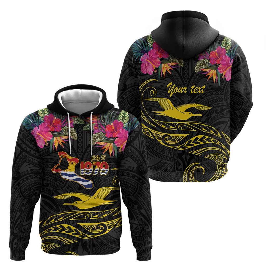 Kiribati Independence Day Personalised Hoodie Gold Frigatebird with Polynesian Pattern