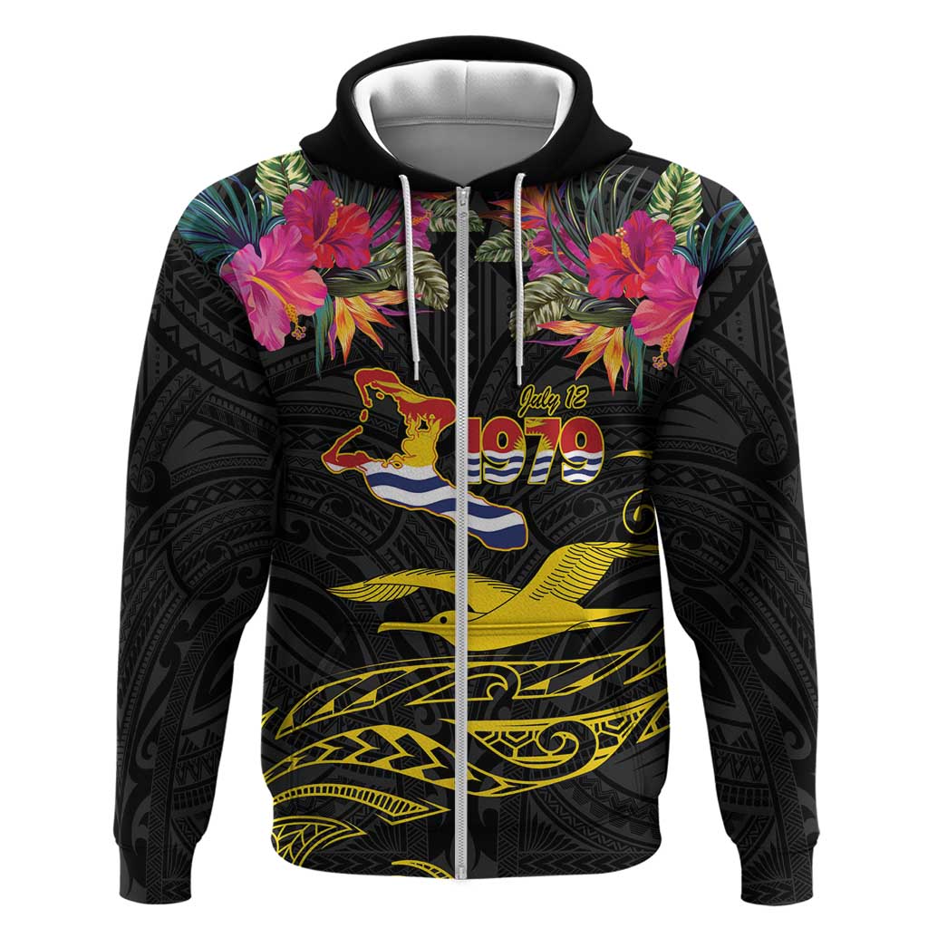 Kiribati Independence Day Personalised Hoodie Gold Frigatebird with Polynesian Pattern