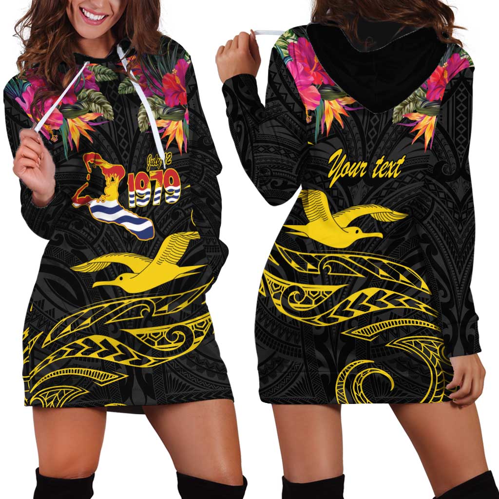 Kiribati Independence Day Personalised Hoodie Dress Gold Frigatebird with Polynesian Pattern