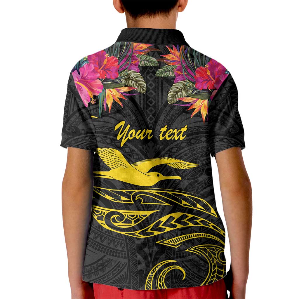 Kiribati Independence Day Personalised Kid Polo Shirt Gold Frigatebird with Polynesian Pattern
