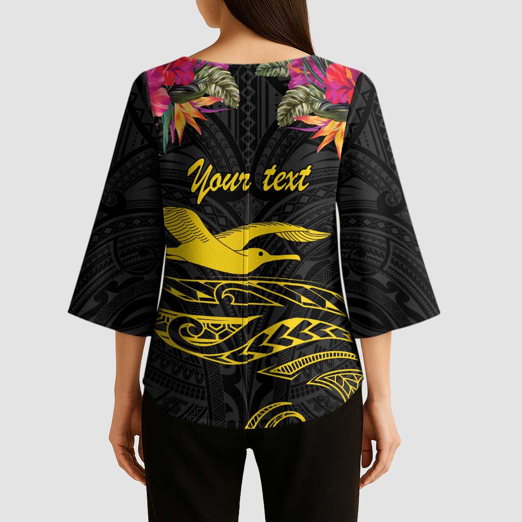 Kiribati Independence Day Personalised Kimono Sleeve Blouse Gold Frigatebird with Polynesian Pattern - Polynesian Pride
