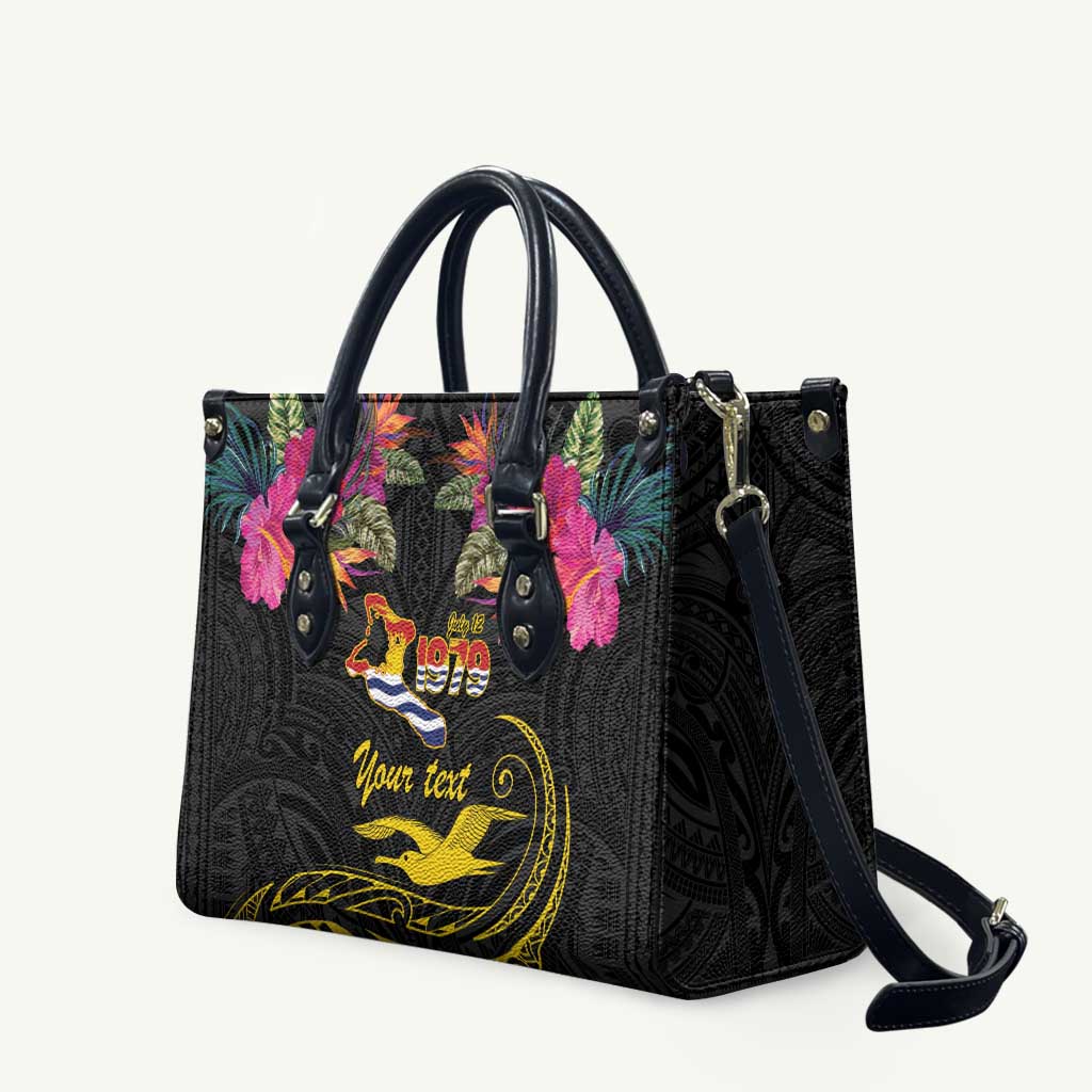 Kiribati Independence Day Personalised Leather Bag Gold Frigatebird with Polynesian Pattern - Polynesian Pride