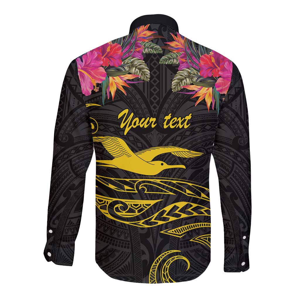Kiribati Independence Day Personalised Long Sleeve Button Shirt Gold Frigatebird with Polynesian Pattern