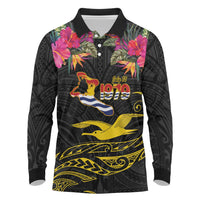 Kiribati Independence Day Personalised Long Sleeve Polo Shirt Gold Frigatebird with Polynesian Pattern