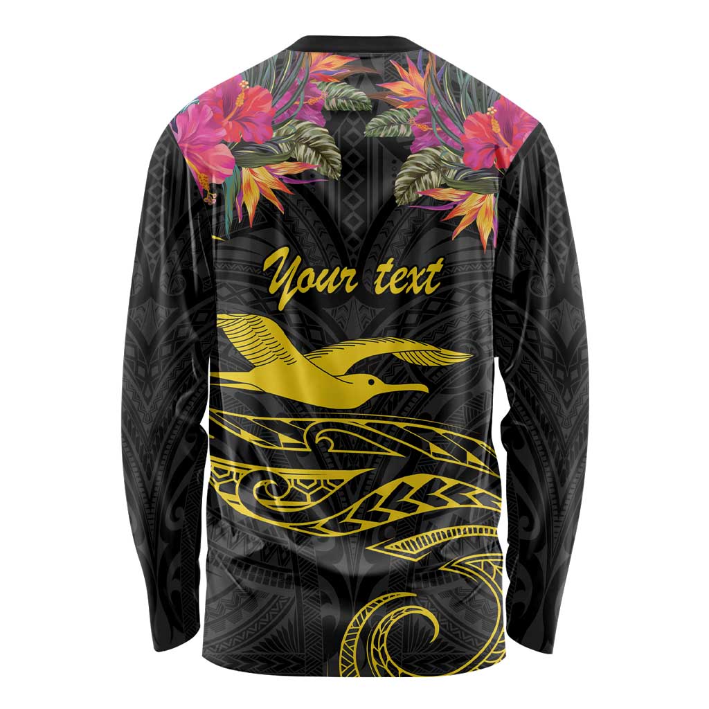 Kiribati Independence Day Personalised Long Sleeve Shirt Gold Frigatebird with Polynesian Pattern