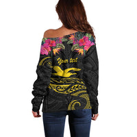 Kiribati Independence Day Personalised Off Shoulder Sweater Gold Frigatebird with Polynesian Pattern