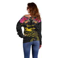 Kiribati Independence Day Personalised Off Shoulder Sweater Gold Frigatebird with Polynesian Pattern