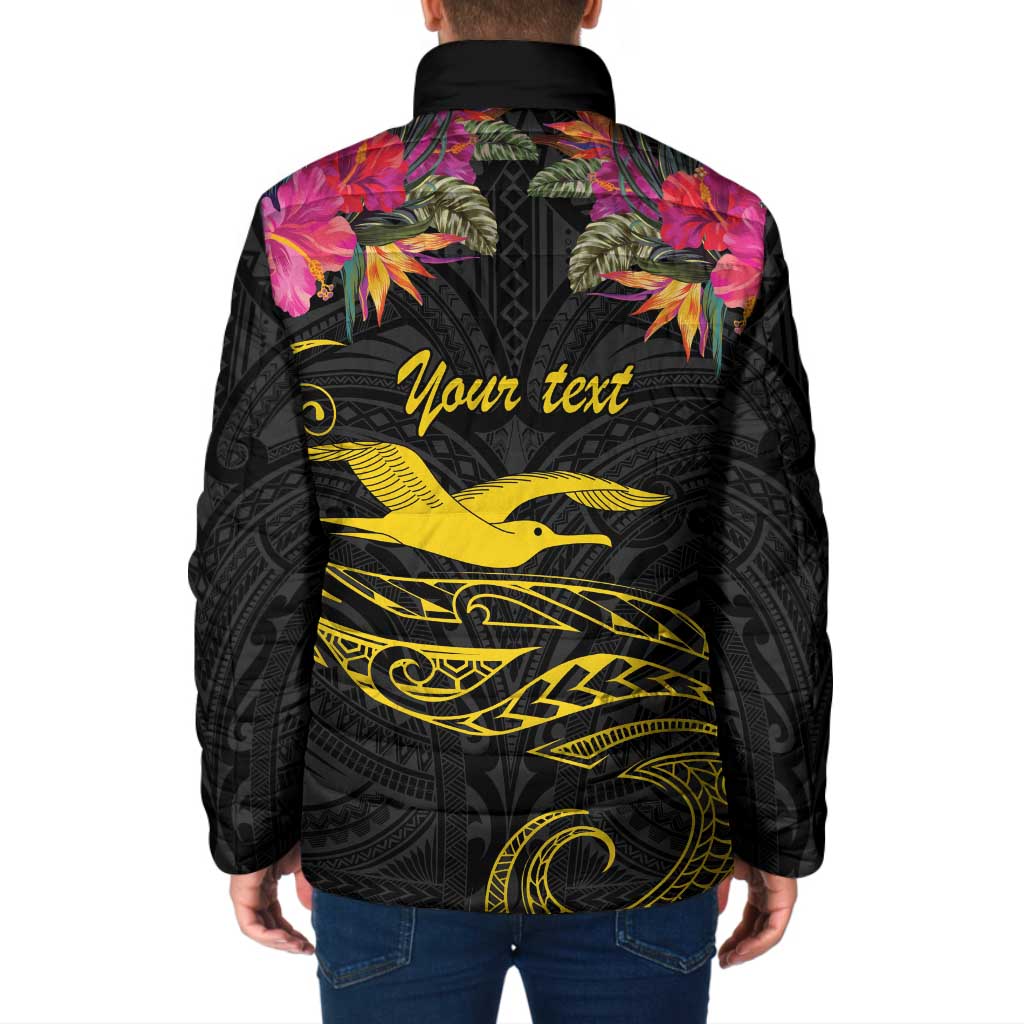Kiribati Independence Day Personalised Padded Jacket Gold Frigatebird with Polynesian Pattern - Polynesian Pride