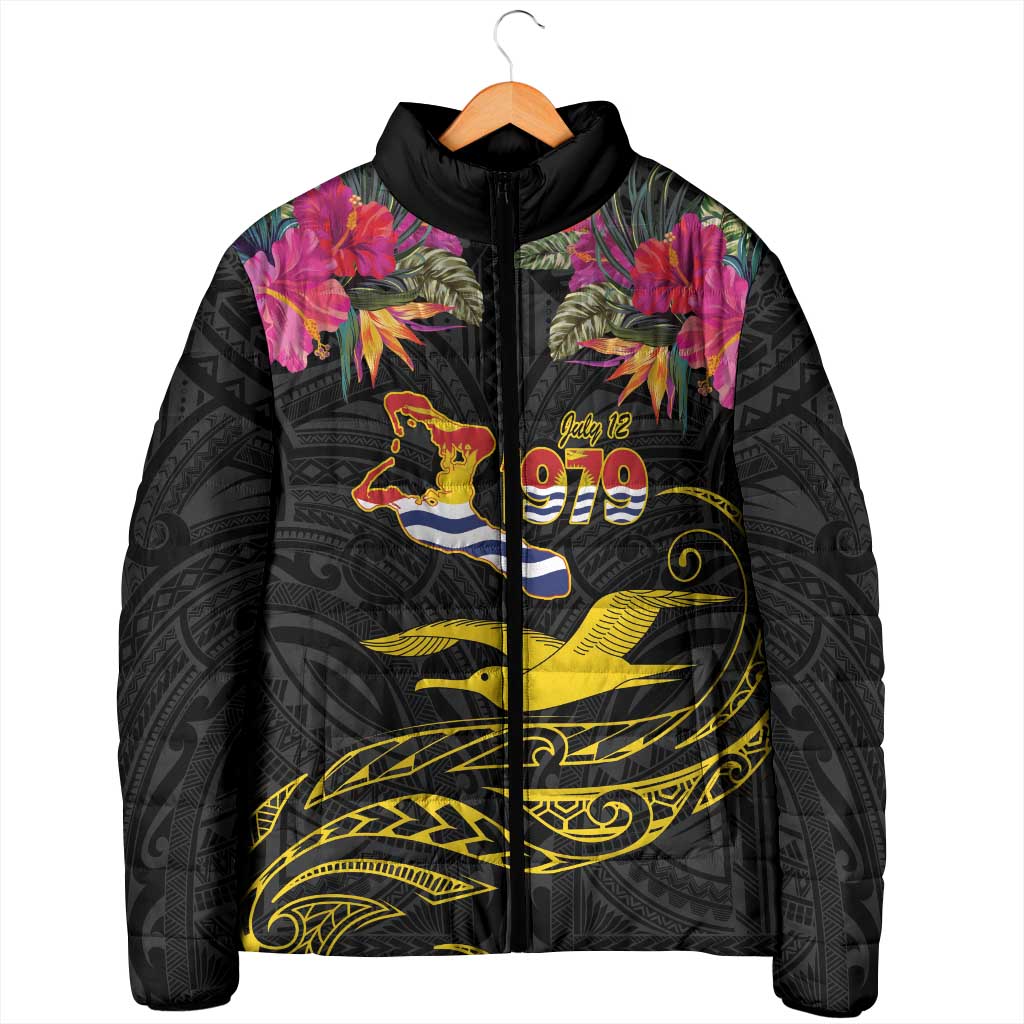Kiribati Independence Day Personalised Padded Jacket Gold Frigatebird with Polynesian Pattern - Polynesian Pride