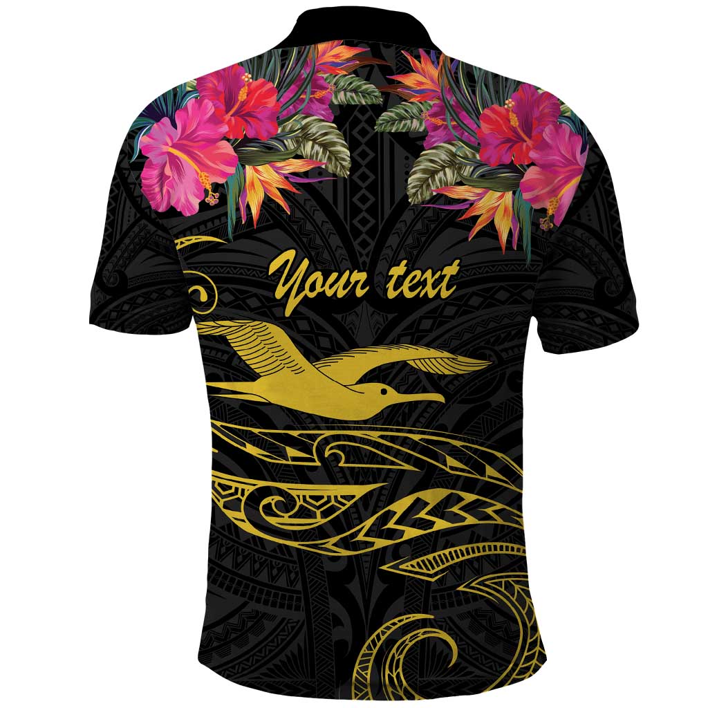 Kiribati Independence Day Personalised Polo Shirt Gold Frigatebird with Polynesian Pattern