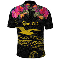 Kiribati Independence Day Personalised Polo Shirt Gold Frigatebird with Polynesian Pattern
