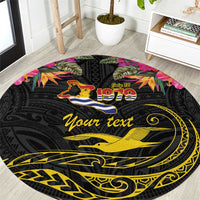 Kiribati Independence Day Personalised Round Carpet Gold Frigatebird with Polynesian Pattern