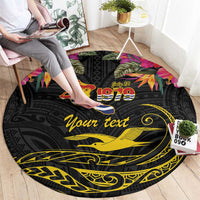 Kiribati Independence Day Personalised Round Carpet Gold Frigatebird with Polynesian Pattern