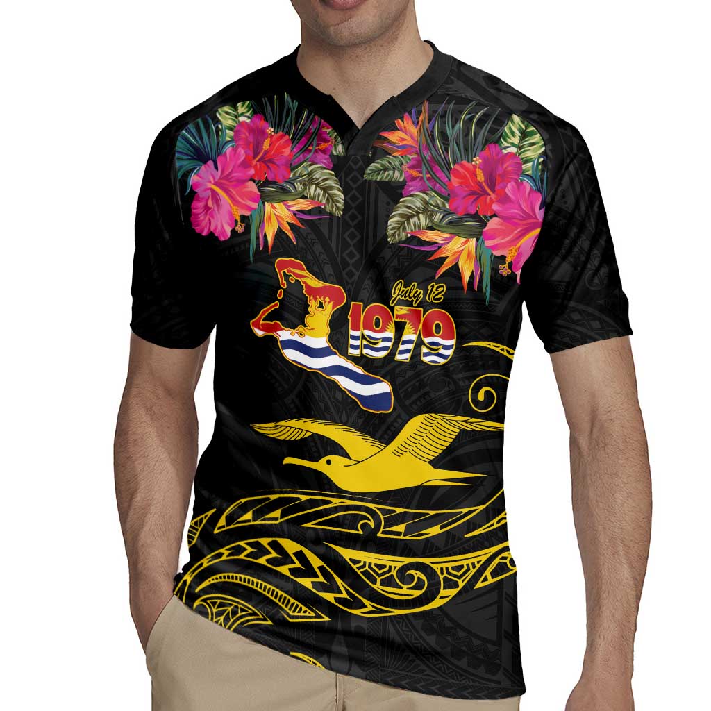 Kiribati Independence Day Personalised Rugby Jersey Gold Frigatebird with Polynesian Pattern