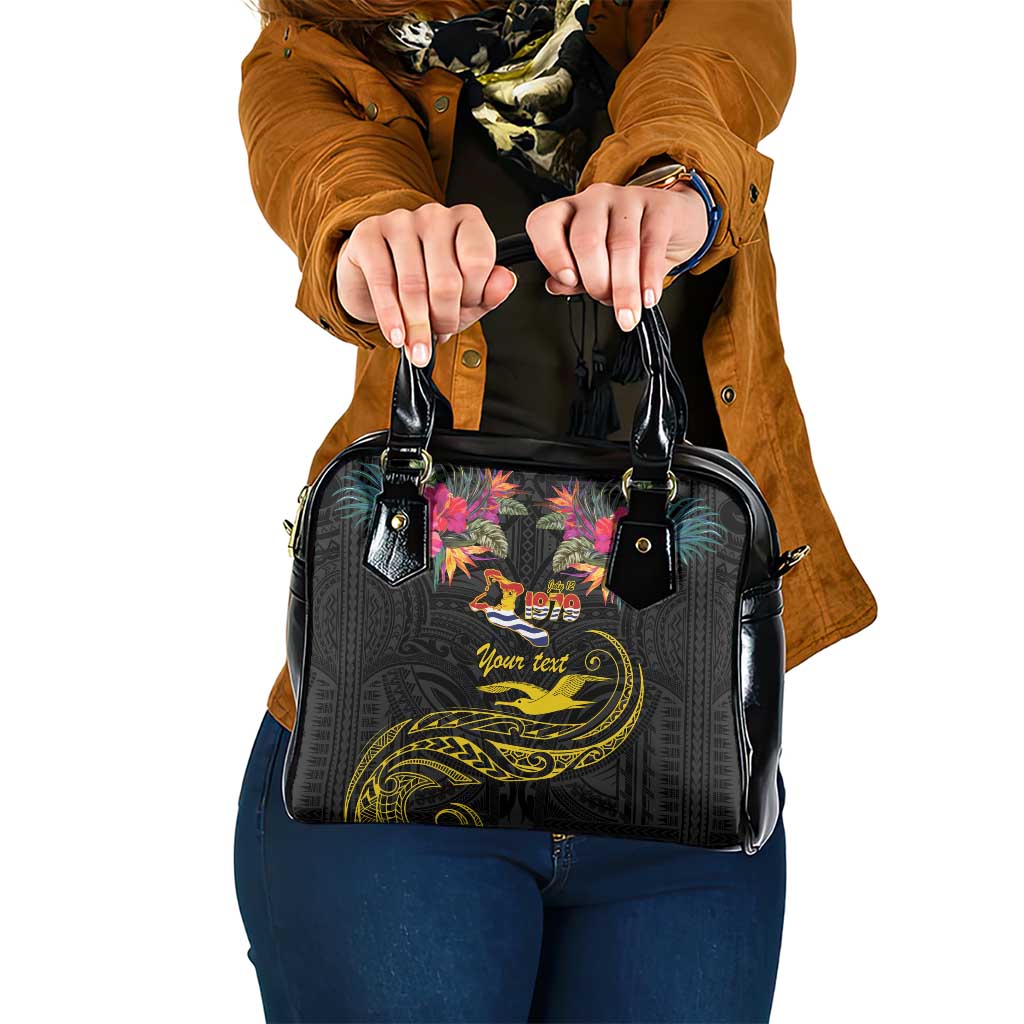 Kiribati Independence Day Personalised Shoulder Handbag Gold Frigatebird with Polynesian Pattern